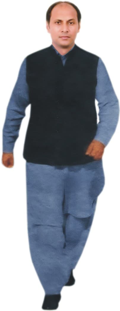 Full-length archival cutout of Sardar Altaf Hussain Anwar walking forward
